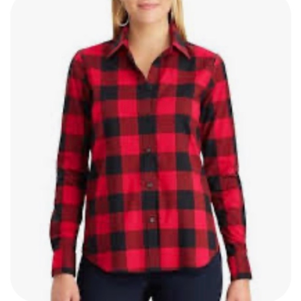 Chaps No Iron Red and Black Plaid Shirt Sz Medium